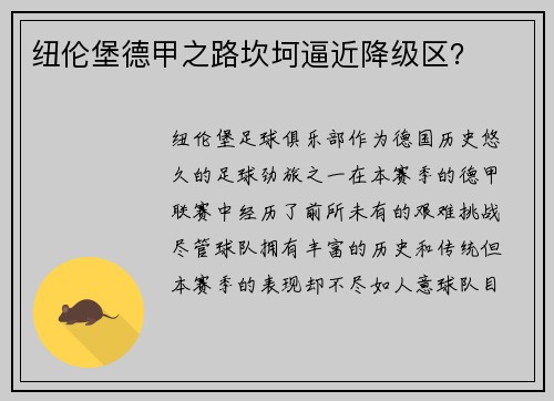 纽伦堡德甲之路坎坷逼近降级区?